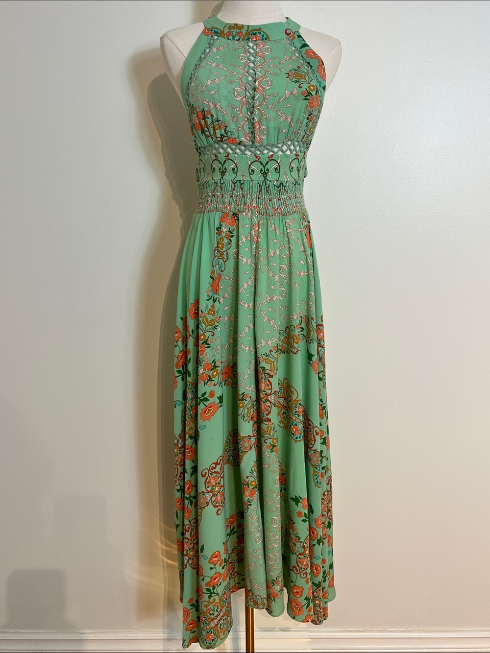 Jaase Green and Orange Floral Maxi Dress